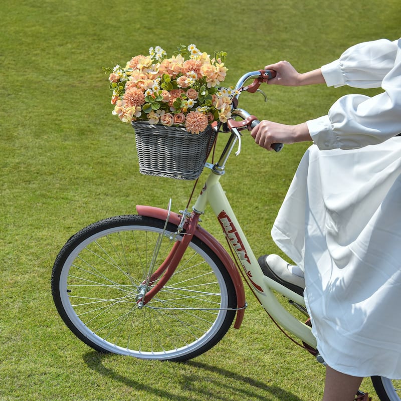 Front Bike Basket, Picnic Wicker Basket with Handle - 9.75"D x 13.75"W x 7.25"H