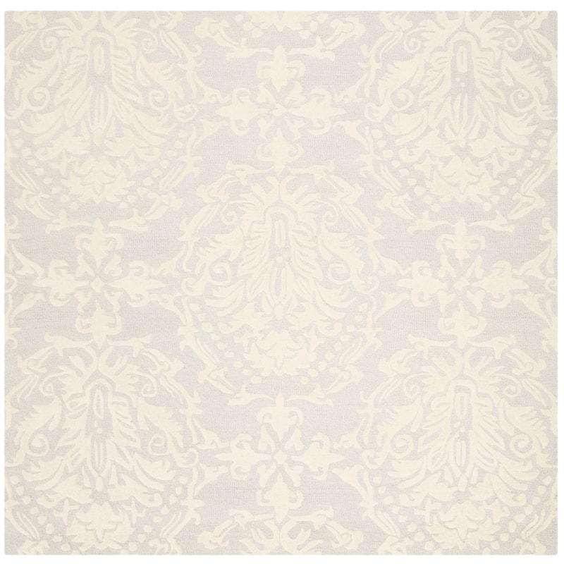 SAFAVIEH Handmade Blossom Ambroisine Modern Floral Wool Rug - 8' Square - Light Grey/Ivory