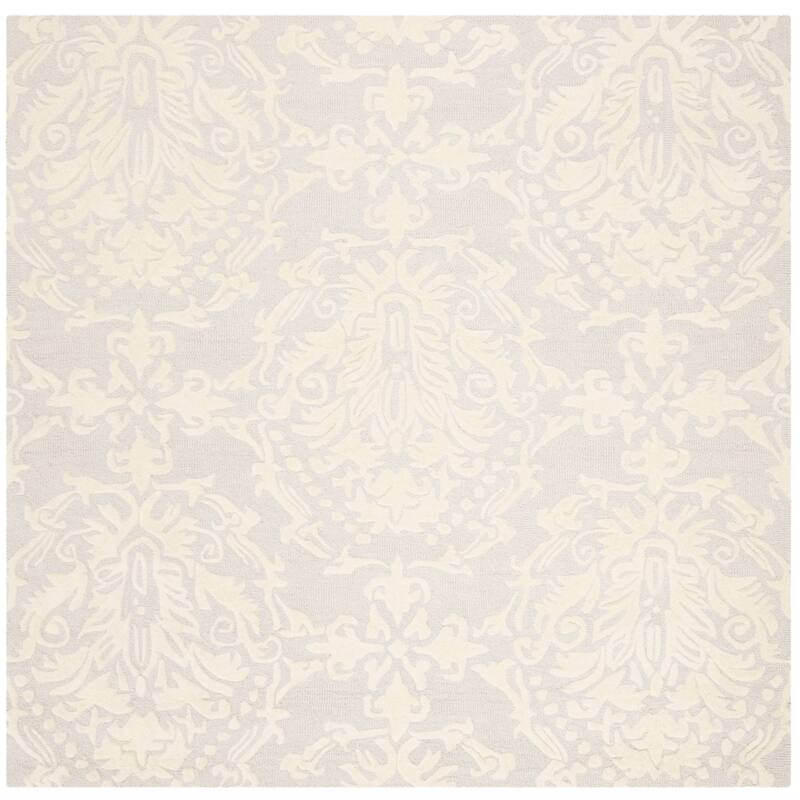 SAFAVIEH Handmade Blossom Lollie Modern Floral Wool Rug - 4' Square - Light Grey/Ivory