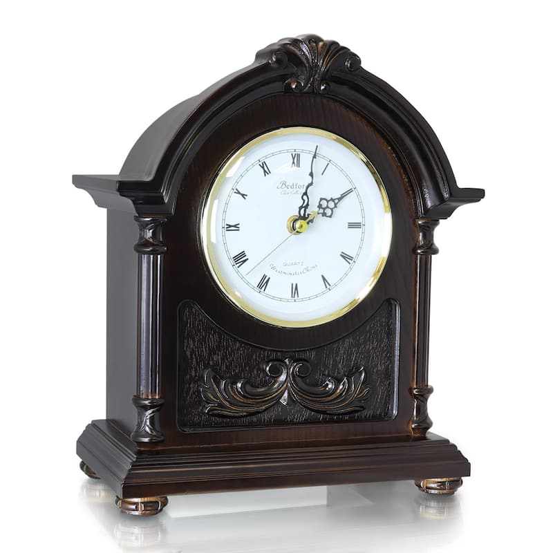 Bedford Clock Collection Decorative Wood Half Circle Mantel Clock