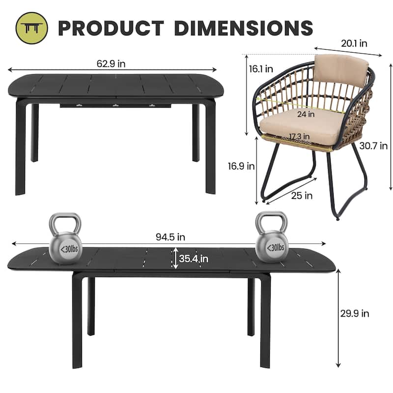 Outdoor Expandable Patio Dining Table Set Rectangular Extension Table with Chairs