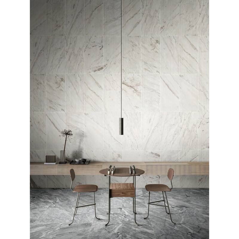 Roomfitters Natural Marble Wall Tile, OL Textured 3D Fluted Stone, Genuine Marble, 4-Piece Box, White