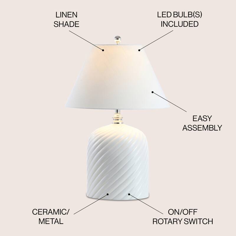 Regency Swirl 28.5" Ceramic Bohemian Glam LED Table Lamp, White by JONATHAN Y