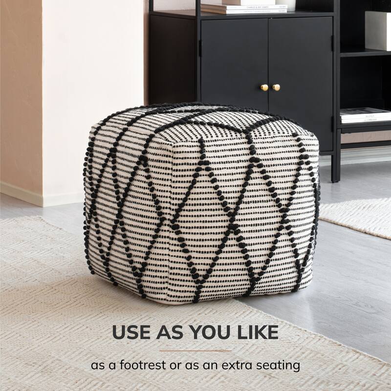 Jani Pouf Ottoman - Cotton-Blend Upholstery with Firm EPP Bead Filling - Footrest or Extra Seating for Living Room