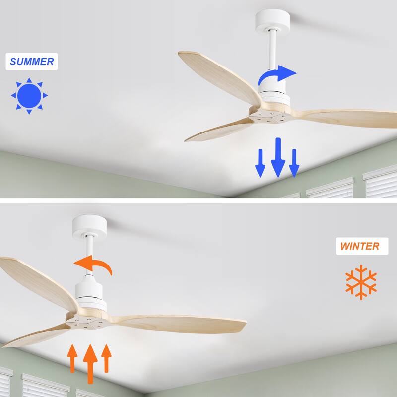 52 inch Modern Solid Wood / ABS Ceiling Fan With Remote Control(No Light),6 WInd Speed,Reversible Airflow
