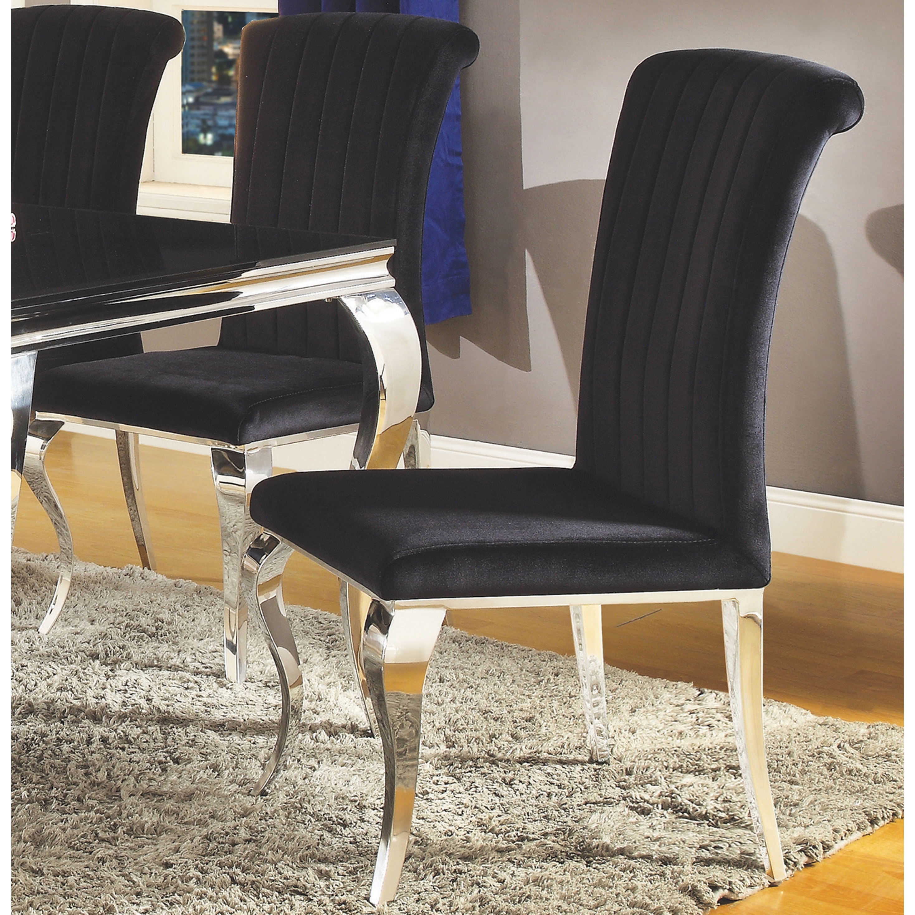 Majestic Cabriola Design Black Velvet Dining Chairs with Chrome legs Set of 4