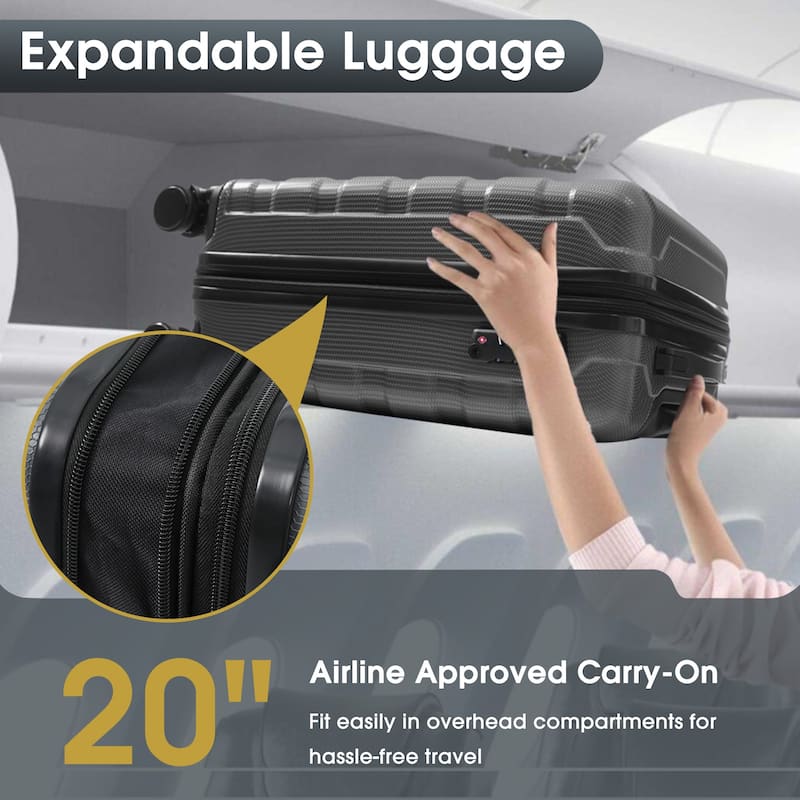 20" ABS Hardshell Carry on Luggage, Durable Expandable Travel Suitcase with Spinner Wheels and TSA Lock, for Both Men and Women