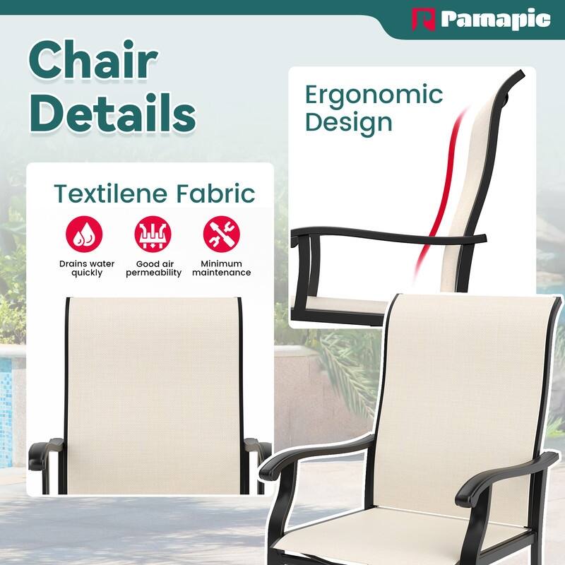 5-Piece Metal Outdoor Patio Dining Set with 4 Textilene Chairs and Square Table