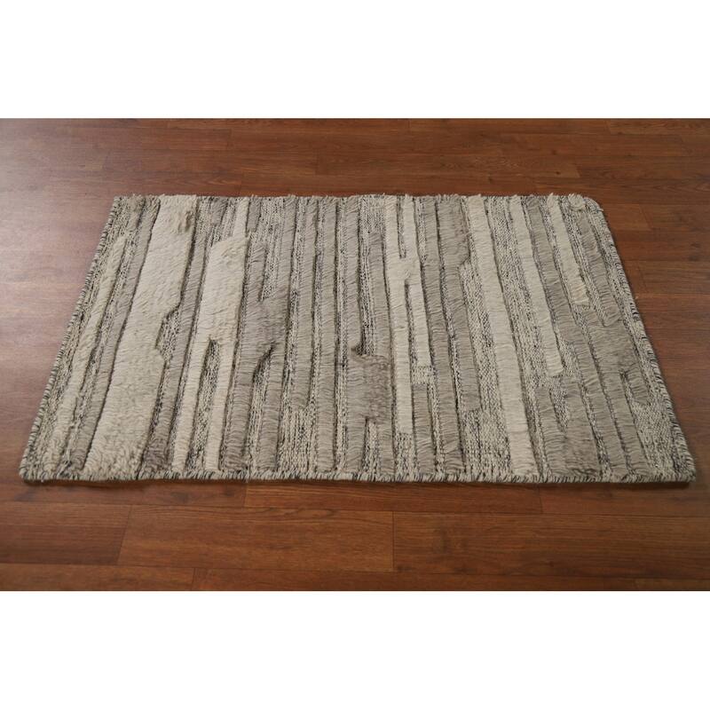 Moroccan Oriental Accent Rug Handmade Stripe Wool Carpet - 2'0"x 3'0"