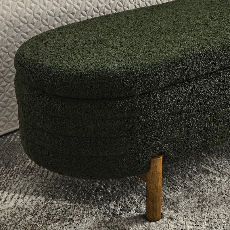 Ottoman Oval Storage Bench,Rubber Wood Legs