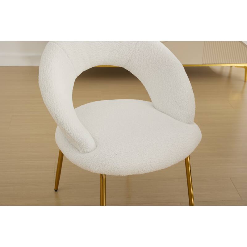 Set of 1 Dining Chairs With Curved Backrest and Golden Metal Legs