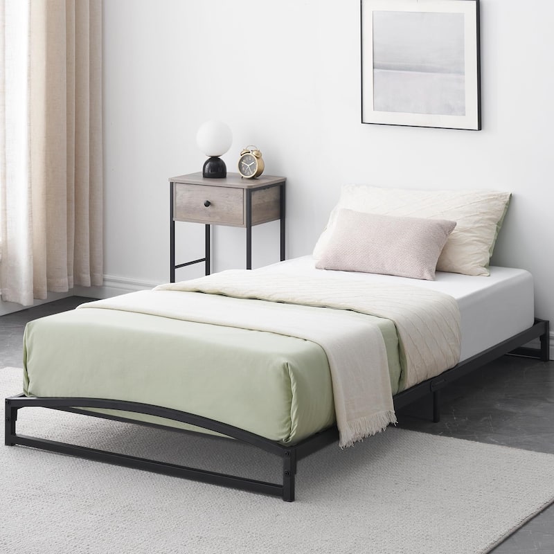 Low Bed Frame，Metal Platform Bed Frame with Arch Design
