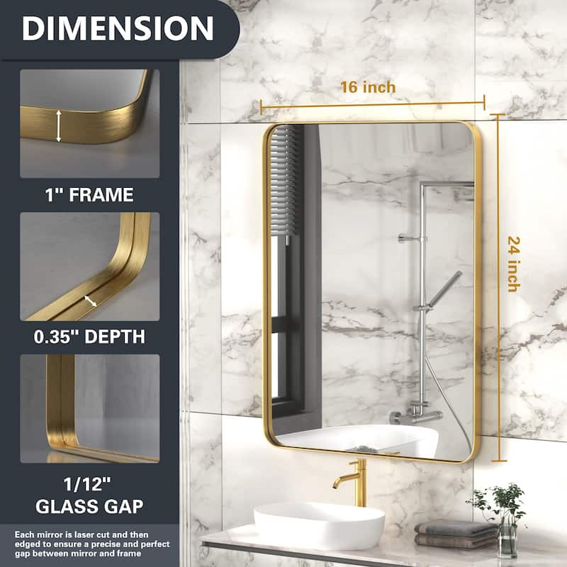 Modern Rounded Rectangle Wall Mirror with Stainless Steel Frame for Bathroom Vanity(1 Piece)