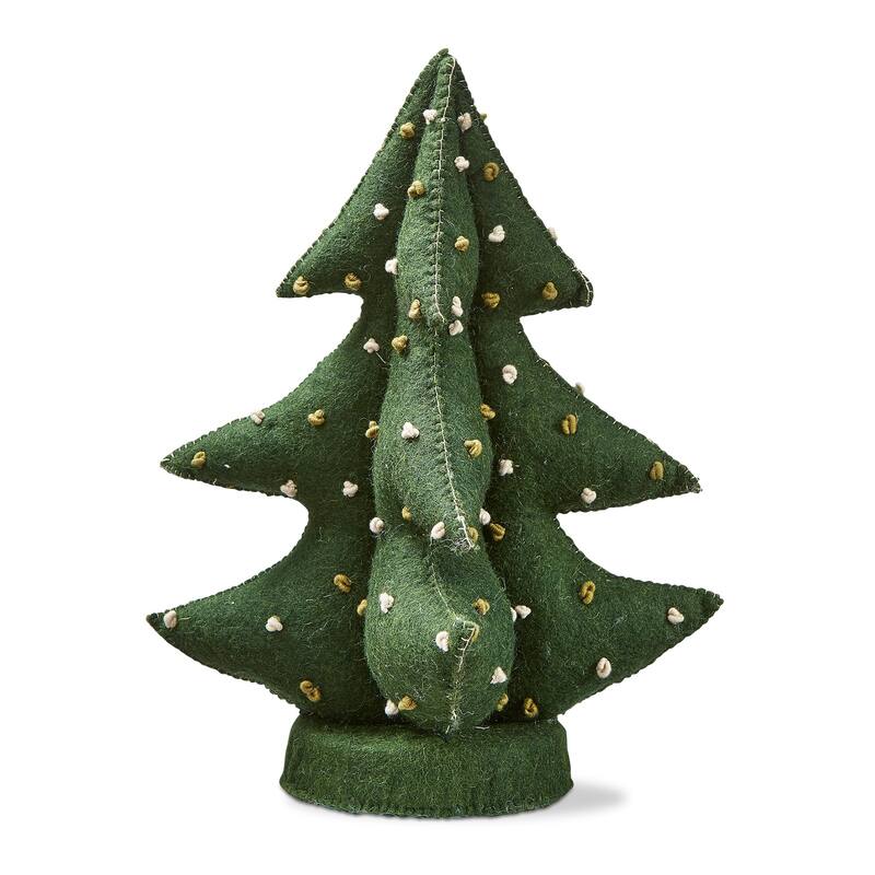 French Knot Wool Christmas Tree Decorations for Tabletop or Mantel Small 15 inch