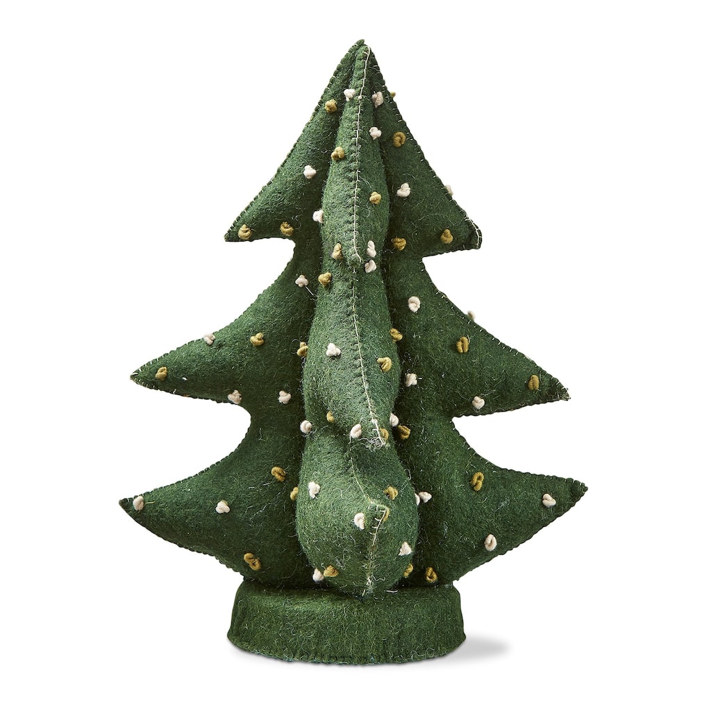 French Knot Wool Christmas Tree Decorations for Tabletop or Mantel Small 15 inch