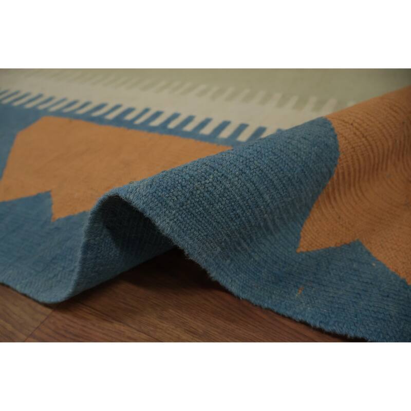 Hand Woven Oriental 100% Wool Carpet Southwestern Tribal Navy Blue & Blues Kilim Area Rug - 15' 3'' X 11' 9''