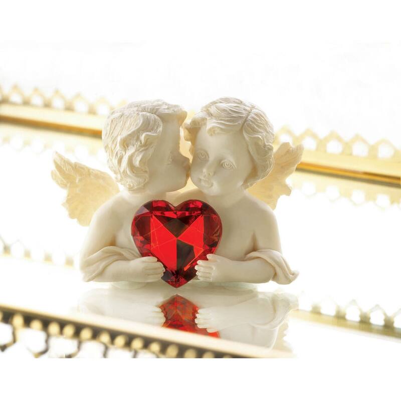 Two in Love Cherub Figurine - 2.75" - White and Red