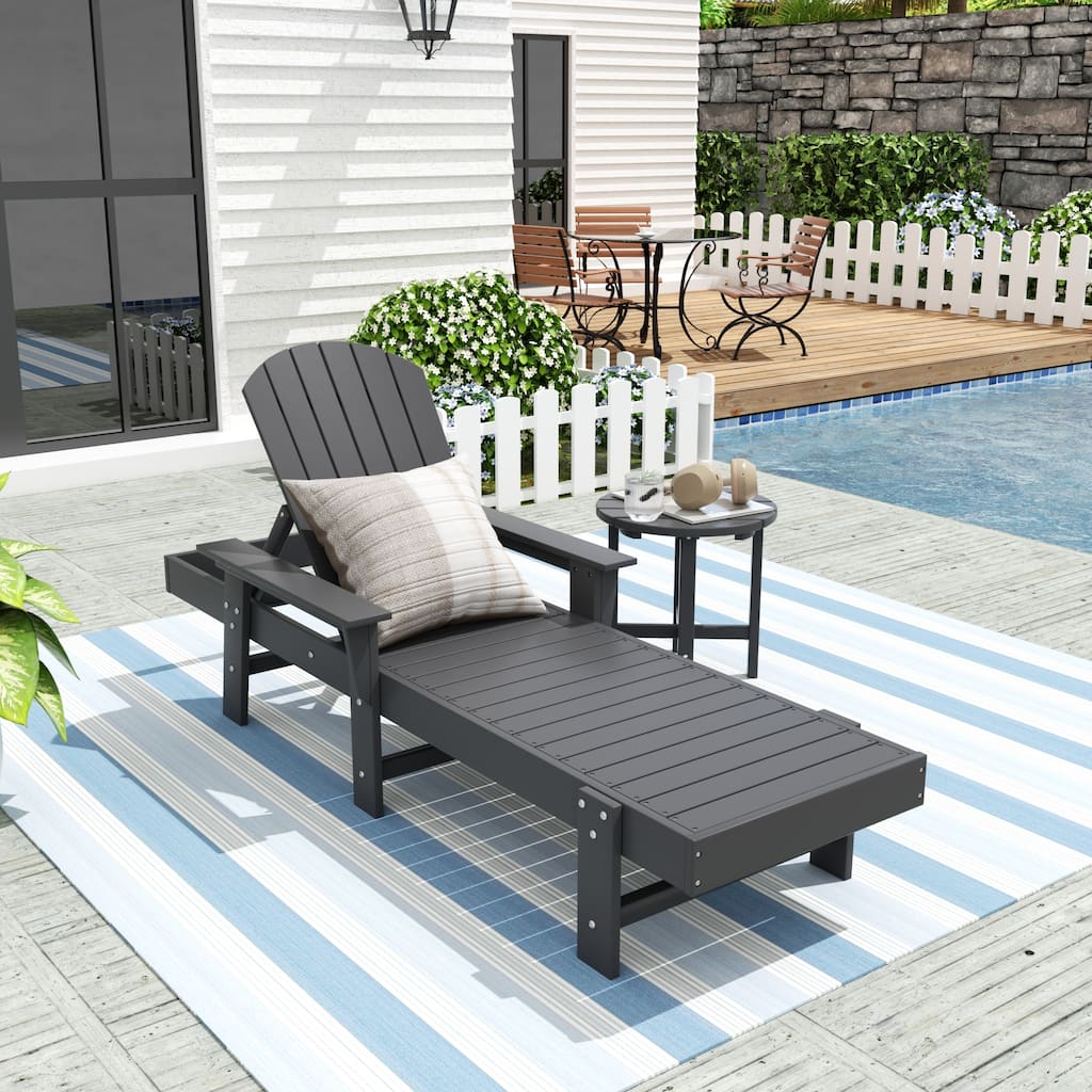 Polytrends Altura Poly Eco-Friendly All Weather Reclining Chaise Lounge with Arms & Side Table (2 Piece Set)