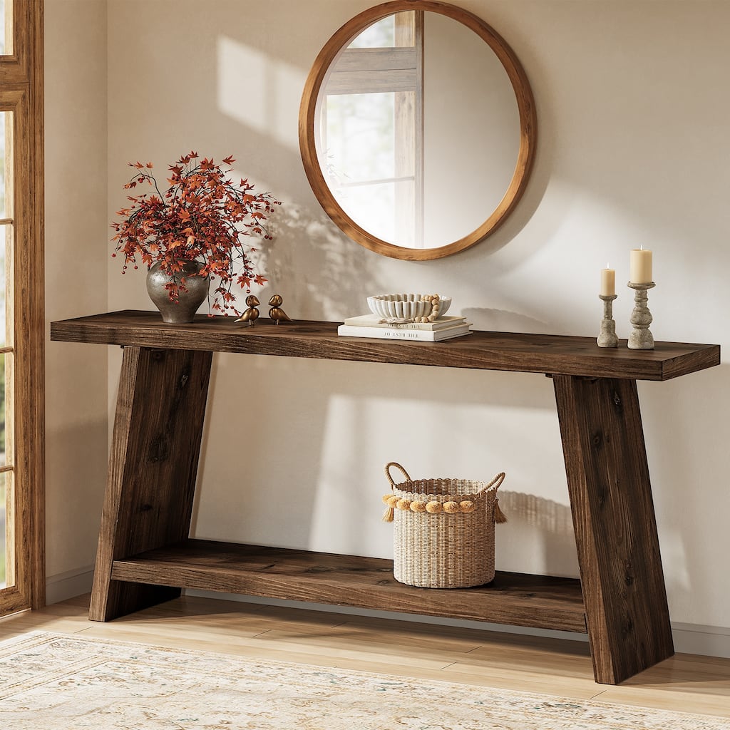Solid Wood Entryway Console Table with 2-tier Storage
