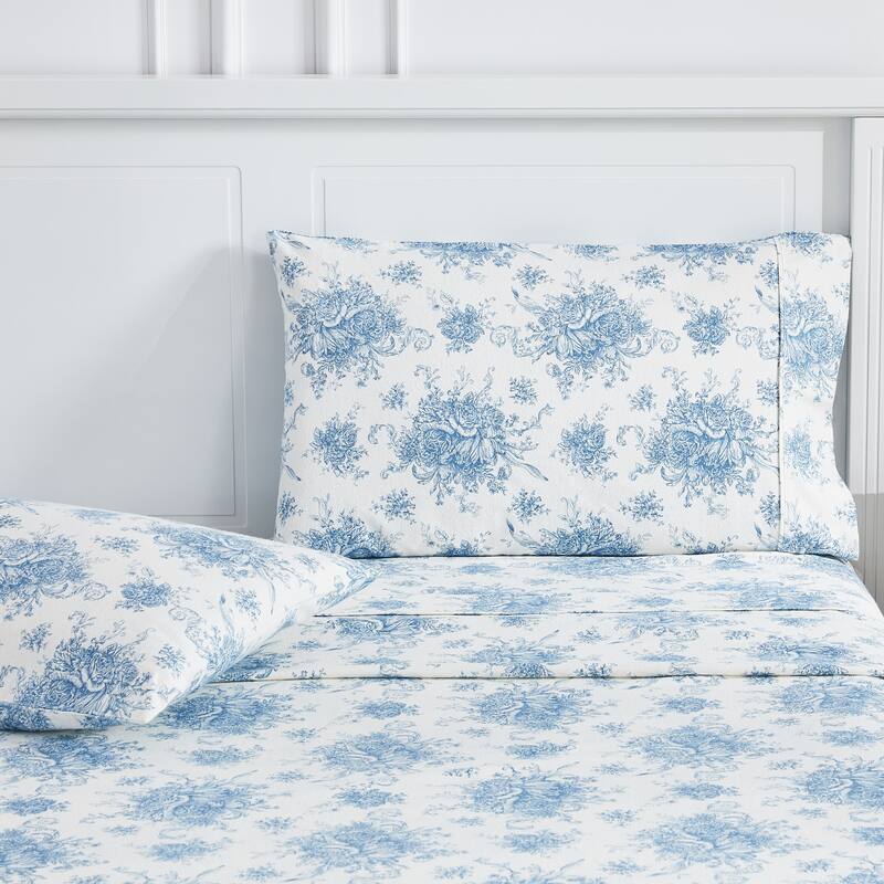 Cotton Flannel Collection Light Blue Toile Sheet Set