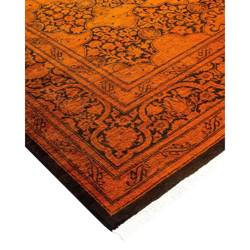 Overton Hand Knotted Wool Vintage Inspired Modern Contemporary Overdyed Gold Square Area Rug - 6' 1" x 6' 1"