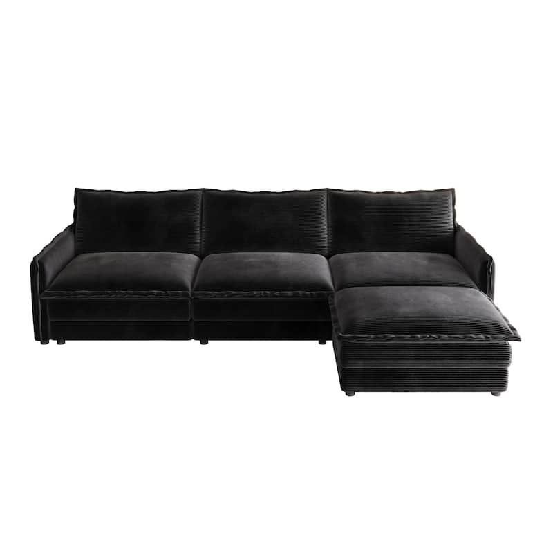 Corduroy Modular Deep Seat Couch L-shaped Sectional Sofa with Ottoman
