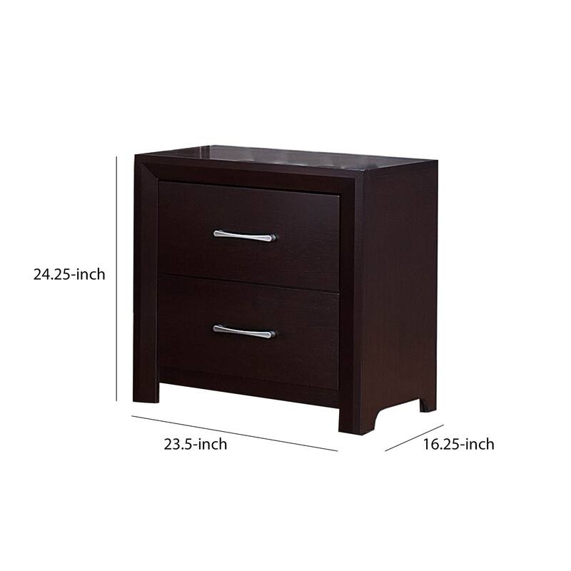 Espresso Brown 2 Drawer 16.25 in. W Nightstand with Sturdy Hardware and Ample Storage