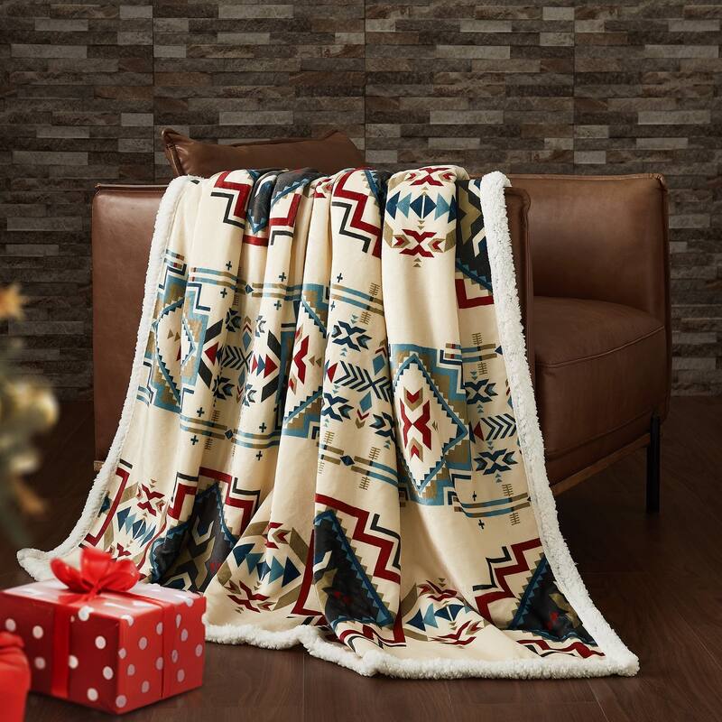 Indigo Hill by HiEnd Accents Campfire Sherpa Fleece Throw, 1PC or 3PC - 1-Piece - Spirit Valley