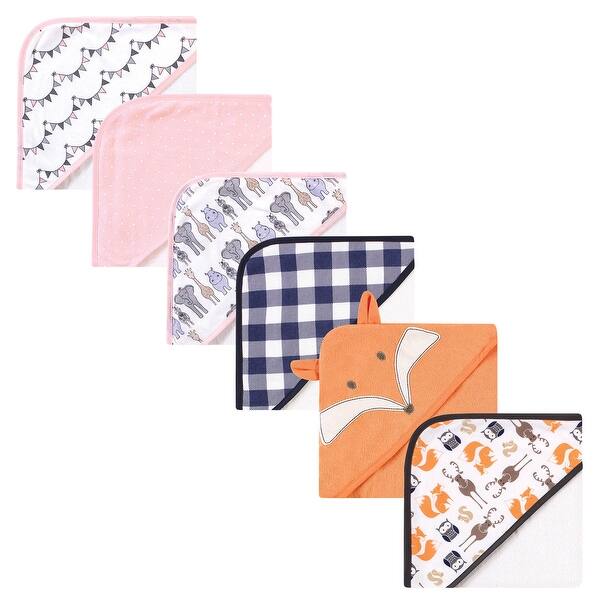 slide 1 of 1, Hudson Baby Infant Girl 6Pc Cotton Rich Hooded Towels Bundle Set, Fox Pink Safari, One Size - Fox Pink Safari - One Size One Size - Fox Pink Safari