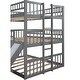 preview thumbnail 18 of 17, Full-Over-Full-Over-Full Triple Bed with Built-in Ladder and Slide , Triple Bunk Bed with Guardrails, Espresso