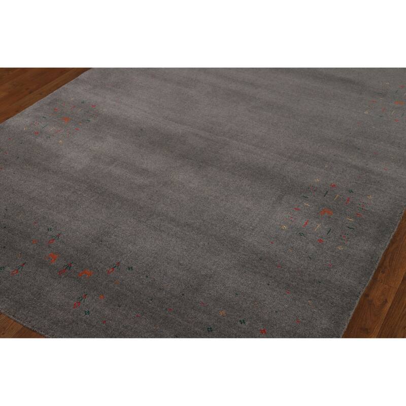 Hand Knotted Oriental 100% Wool Carpet Tribal Tribal Greys & Charcoal Gabbeh Area Rug - 8' 2'' X 5' 2''