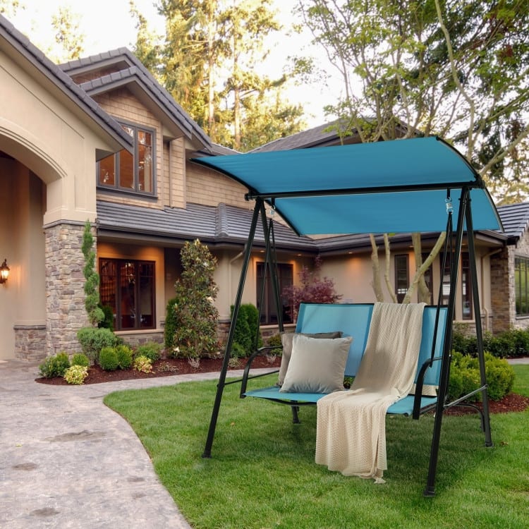 2-Seat Outdoor Canopy Swing with Comfortable Fabric Seat and Heavy-duty Metal Frame - 58" x 45" x 70"