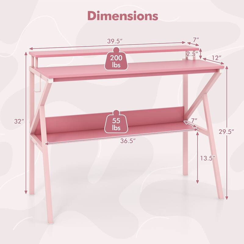 39 Inch Computer Desk with Monitor Shelf and Storage Small Home Office Gaming Table