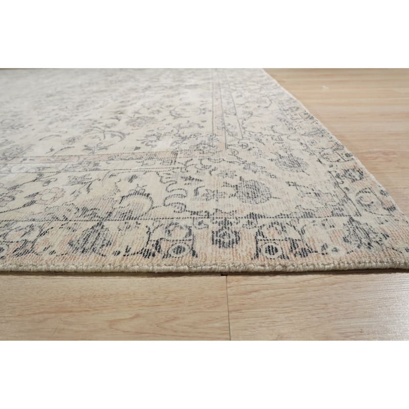 Home Decor EORC Hand-Knotted Wool & Viscose Kerman-Kashan-Isfahan Rug Elegant Beige Area Rug for Living Room, Bedroom, Office
