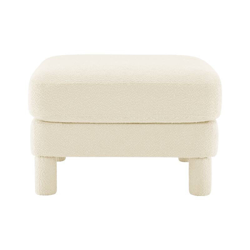 Boucle Fabric Ottoman with Wooden Legs Modern Living Room Accent - Beige