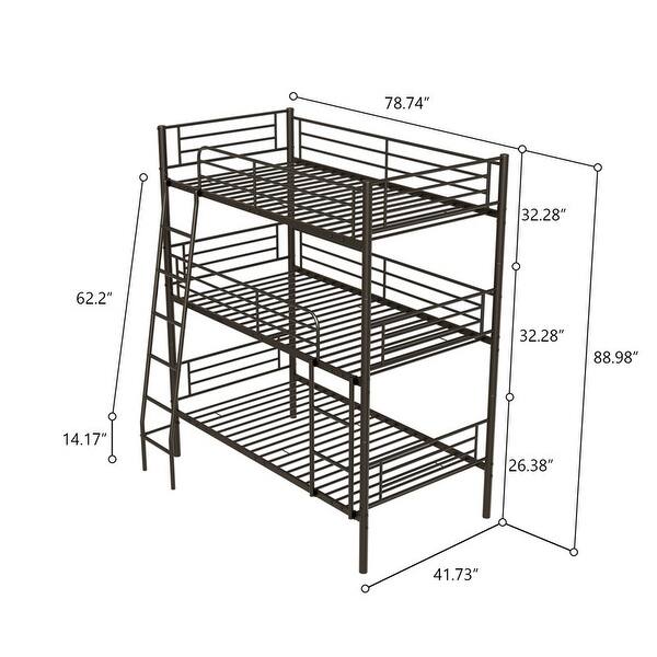 dimension image slide 0 of 2, Industrial Style Twin Size Metal Triple Bunk Bed, Three Twin Size Beds