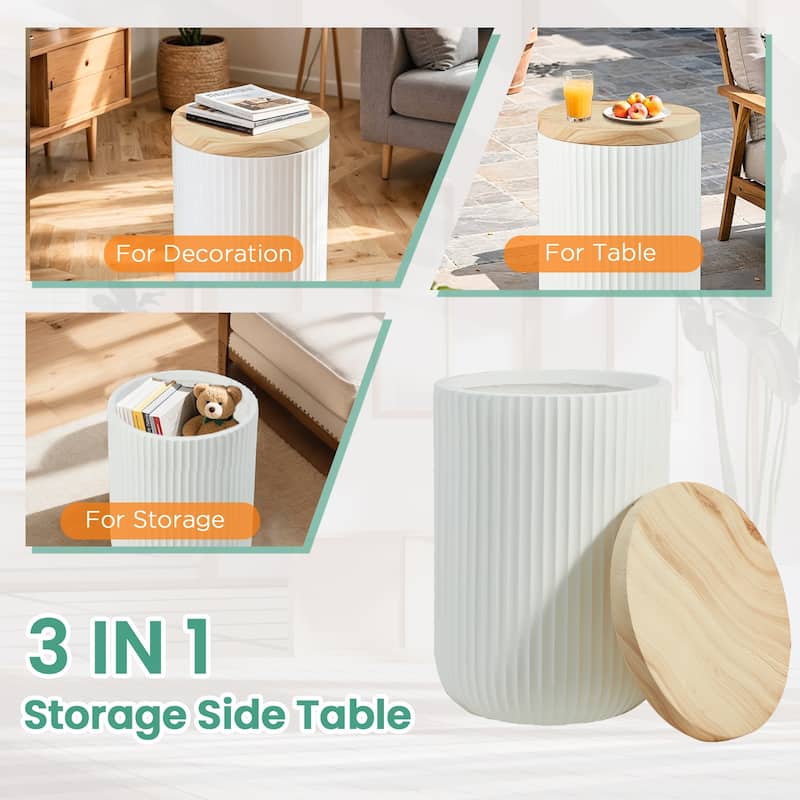 EROMMY Outdoor Side Table with Storage, Round Accent Table for Indoor and Outdoor Use, Rustic Side Table with Storage