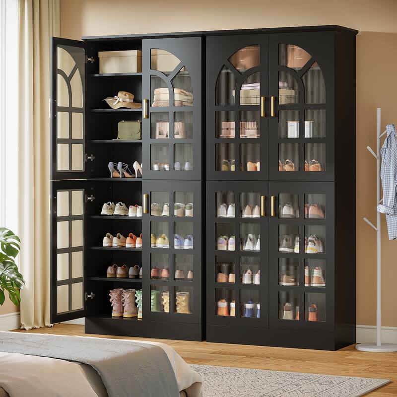 8-Tier Tall Shoe Cabinet with Doors & Led Lights and Adjustable Shelves