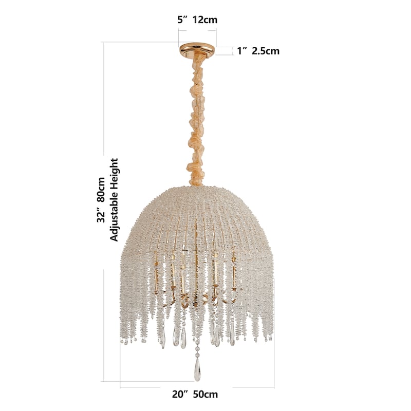 20 Inch 6-Light Crystal Pendant Light Chandelier-Elegant Waterfall Design with Cascading Crystal