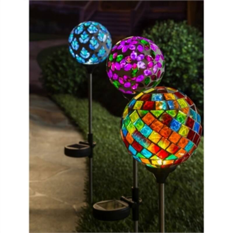 Red and Purple 22 in. Solar Mosaic Globe Garden Stake