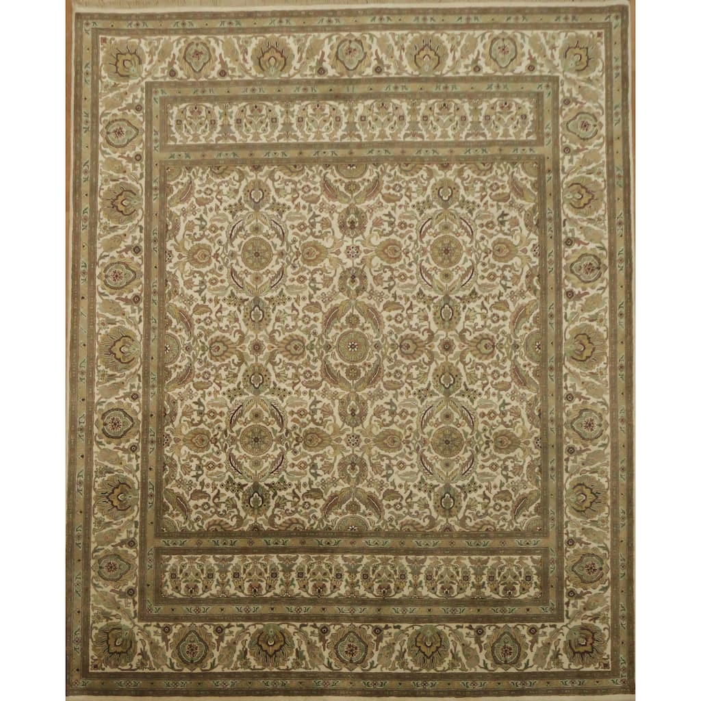 Hand Knotted Oriental 100% Wool Carpet Traditional All-Over Beige & Ivories Agra Area Rug - 9' 10'' X 8' 0''