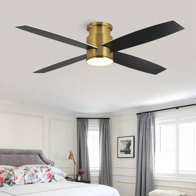 MLiAN Flush Mount DC Ceiling Fan with Lights and Remote, 4 Reversible Blades