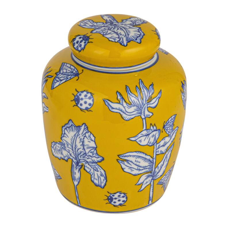 Ceramic Ginger Jar with Lid - 8.25 in. High - Yellow