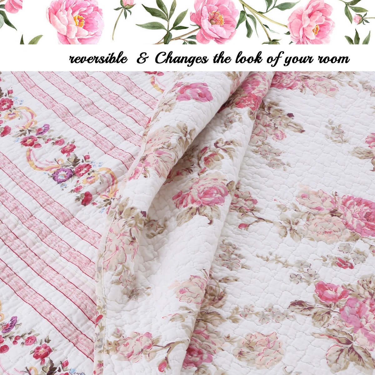 Chic Shabby Spring Rose Quilted Throw Blanket On Sale Bed Bath