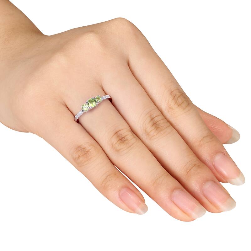 Miadora 1/2ct TGW Peridot 3-Stone Ring with Diamond Accents in 10k White Gold