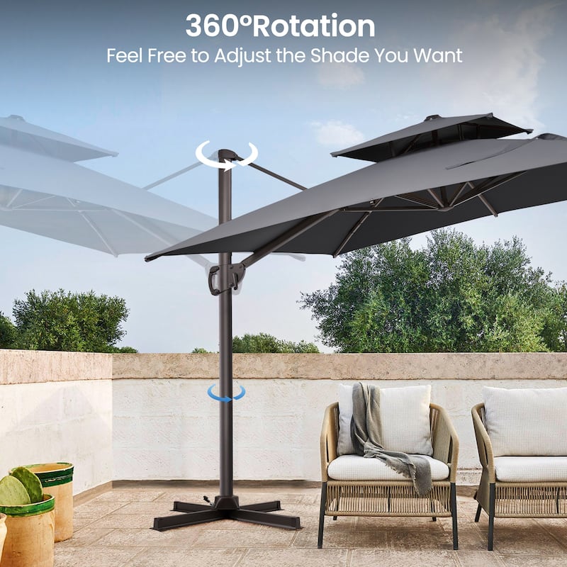 9 FT x 12 FT Outdoor Patio Dual Top Umbrella Cantilever Offset with No Base