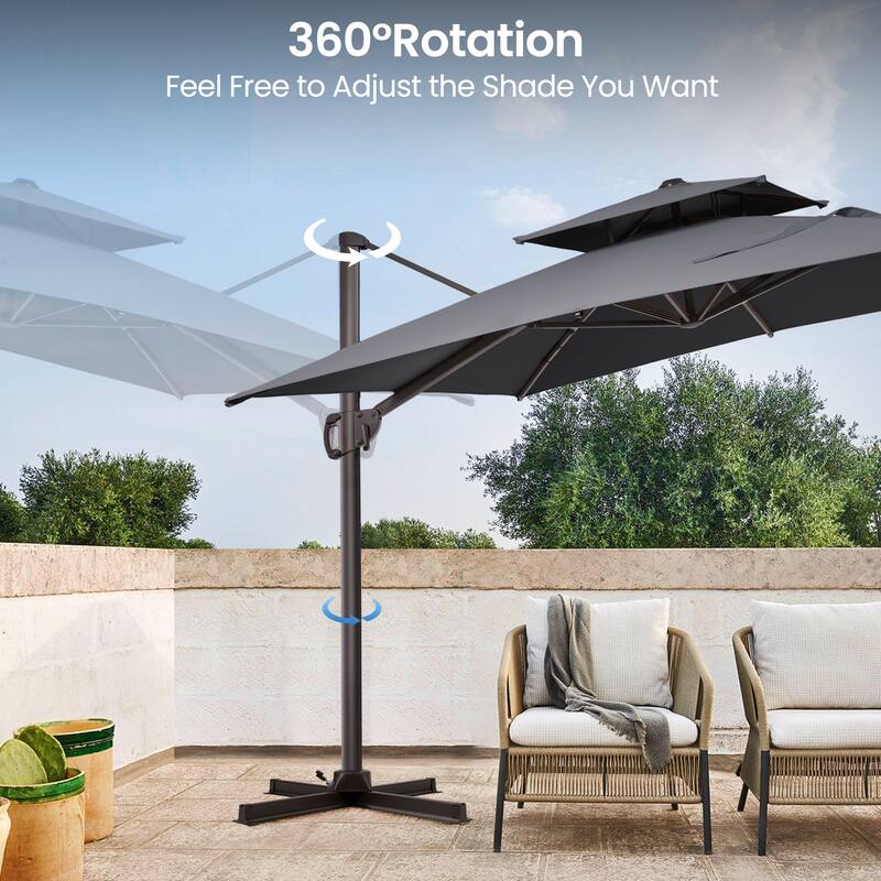 Pellebant 9 FT x 11.5 FT Outdoor Patio Dual Top Cantilever Offset Umbrella with Wheel Base
