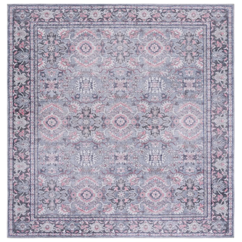 SAFAVIEH Serapi Machine Washable Melva Medallion Distressed Rug - 6'7" Square - Grey/Pink