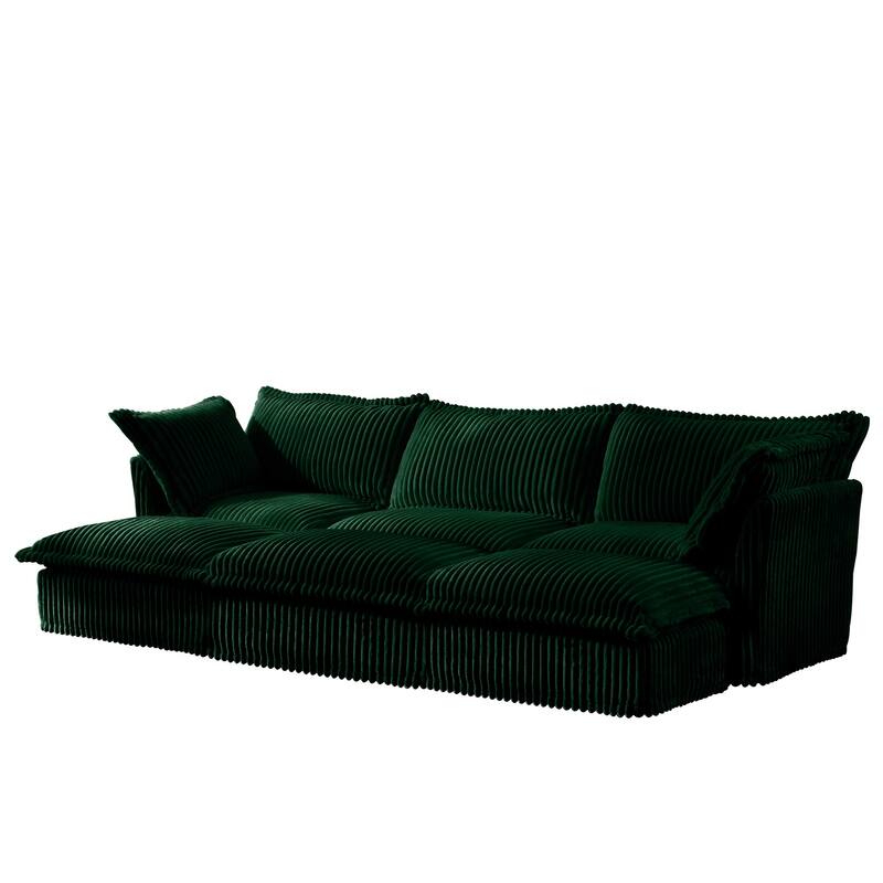Modern 3-seater upholstered sofa with 3 ottomans and 2 pillows