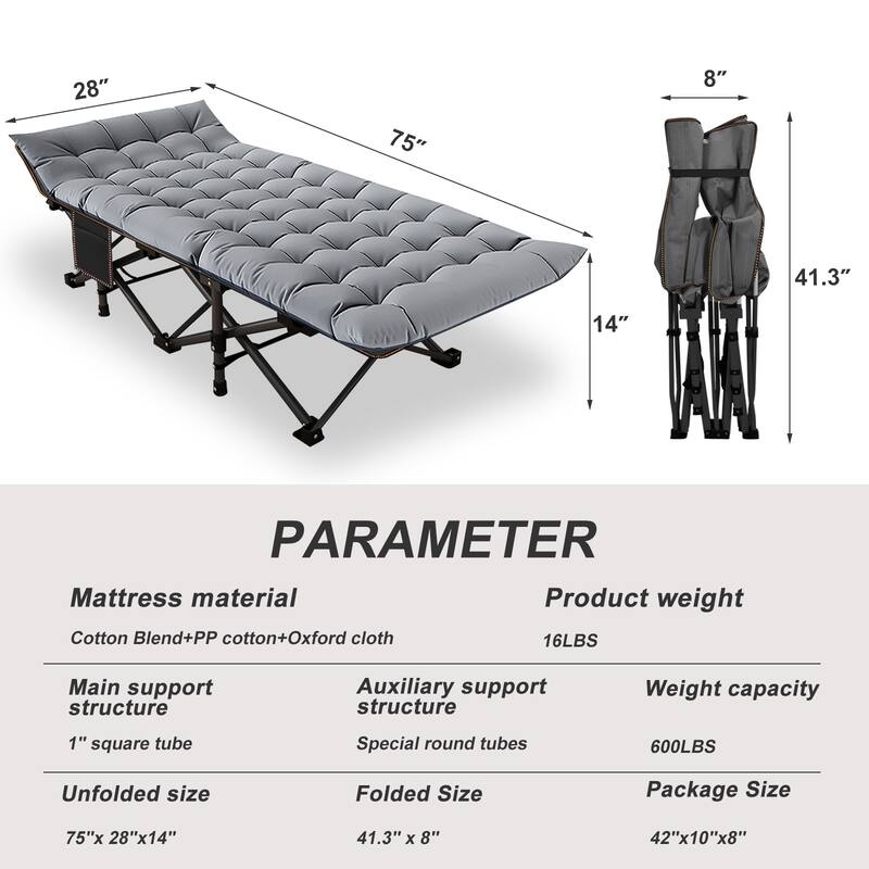 DoCred Portable Folding camping Bed with Mattress, Guest Cot Bed，2PCS - 75"